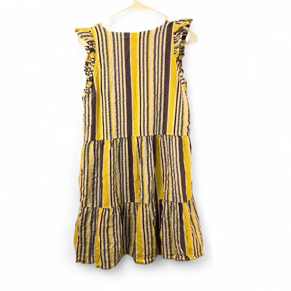 Loft Blue And Yellow Striped Ruffle Sleeve Dress Size SP - Picture 3 of 8